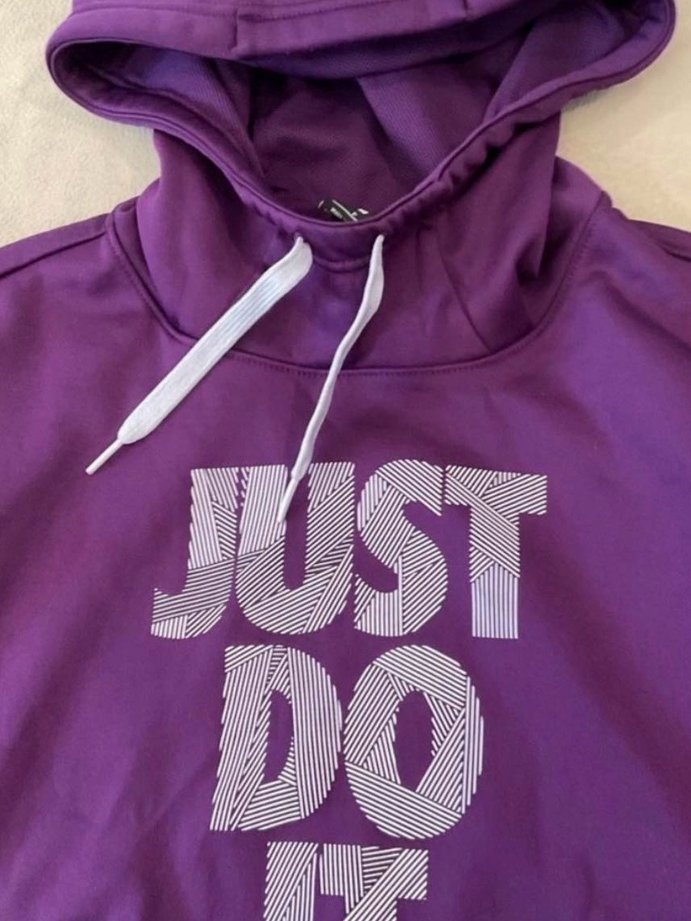 Nike Purple Hoodie with White 'Just Do It' Graphic Men Med or Woman XL